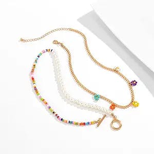 Oyalma Boho Pearl Rainbow Beads Chain Short Choker Necklace For Women Y2K Colorful Flower Pendant Necklaces 2021 Fashion Jewelry Collar - Colorful