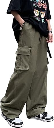 Baggy Cargo Joggers for Men Y2k Gothic Streetwear Wide Leg Cargo Pants with Pockets