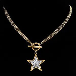 Crystal Star Choker Necklaces Y2K for Women Stainless Steel Gold Color Chain Punk Necklace Jewelry Gift