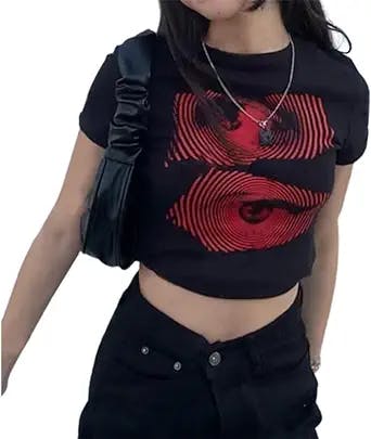 Ponitrack Y2k Tops Graphic Crop Tops Summer Tops Sexy Tops for Women Print Baby Tees Grunge T-Shirt for Women 2023