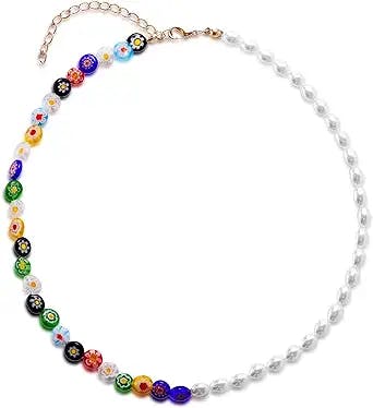 Smiley Face Pearl Choker Necklace - Harry Golden Irregular Pearl Necklace for Women Bohemian Colorful Smile Beads Pearl Choker Adjustable Summer Y2K Jewelry Gift for Teens Girls