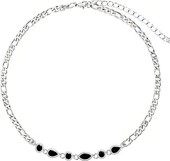 BHUBREA Black Choker Necklace for Women 925 Sterling Silver 3mm Figaro Chain Y2K Choker with Zircon Adjustable 14+2 Inch 16 Inch