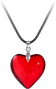 COLORFUL BLING Chunky Glass Puffy Heart Choker Necklace Coloured Glaze Heart Charms Pendant Necklace Y2K Aesthetic Simple Jewelry for Women Girls