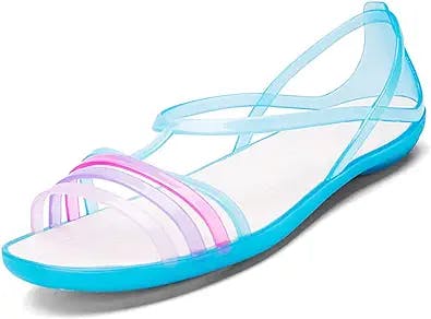 Women's Colorful Neon Jelly Open Toe Sandals,Summer Fashion T-Strap Rainbow Gladiator Clear Beach Rain Shoes Flats Jellies Sandals