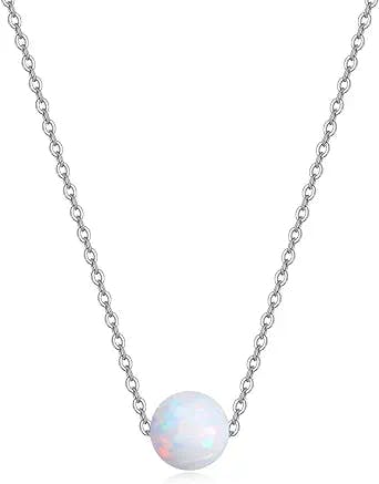 VONALA 925 Sterling Silver Opal Necklace Choker Jewelry Birthday Gifts for Women and Girls