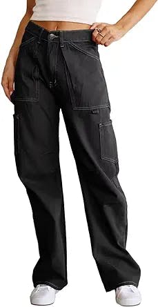 Allytok Cargo Pants for Women with Pockets Baggy High Waist Wide Leg Y2K Going Out Trousers