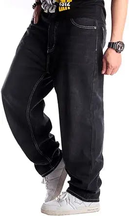Deehuion Baggy Jeans for Men Loose Fit Skateboard Pants Street Hip Hop Jeans
