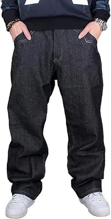 Ruiatoo Men's Baggy Jeans Classic Plain Relaxed Fit Hip Hop Pants Dance Black Jeans Denim