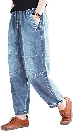 Get Your Y2K On With Mordenmiss Women's Harem Cropped Pants Denim Baggy Ela