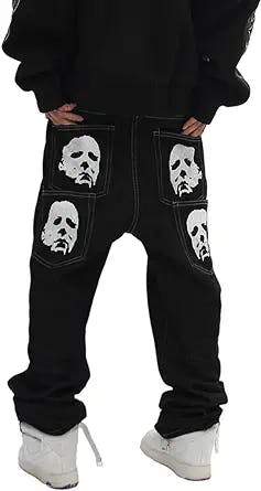 Hip Hop Gothic Denim Pants Streetwear Mens Graphic Print Baggy Punk Rock Jeans Harajuku Casual Loose Jean Trousers