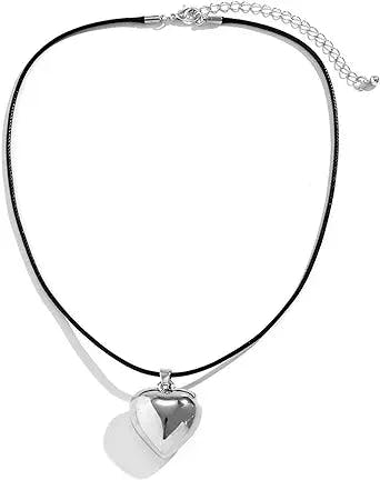 YURAOER Chunky Puffy Heart Choker Necklace - Big Heart Pendant Adjustable Velvet Chain Heart Necklaces for Women Teen Girls Y2K Trendy Jewelry Accessories