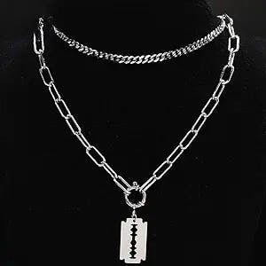 Punk Blade Stainless Steel Necklace Women Silver Color Layered Choker Necklace Y2K Jewelry Joyeria Acero Inoxidable