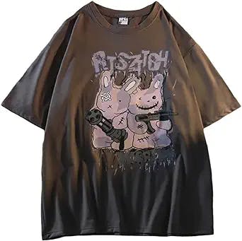 LREUIP Gothic Oversized Printed T-Shirt Harajuku Street Trend Men and Women's Personality Loose Print Punk Short Sleeve