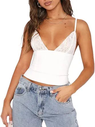 Women's Tank Top Spaghetti Strap Camisoles Sleeveless Backless Cami Tops Lace Crop Tank Top Summer Y2K Streetwear