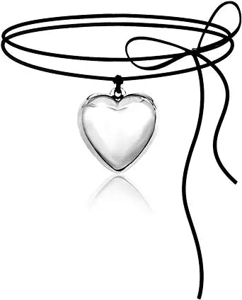 Ronglry Chunky Heart Choker Necklaces for Women Y2k Necklace Aesthetic Big Heart Pendant Necklace Chunky Glass Puffy Heart Necklace Black Velvet Choker Necklace Adjustable Cute Heart Necklaces Y2k Jewelry Accessories for Teen Girls