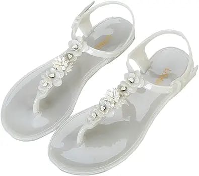 Caistre Flat Sandals for Women Bohemia Flower Jelly Shoes Fashion Summer Beach Clear Sandals Vocation Flip Flops