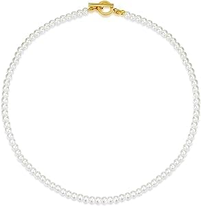 Luxval Pearl Necklaces Choker for Women,Cream White Pearl Jewelry, 14K Gold Plated Handmade Dainty Toggle Clasp Necklace for Women Jewelry Gifts