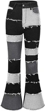 Flaunt Your Inner Y2K Diva with THUNDER STAR Women Patchwork Flare Jeans