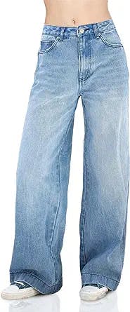 Women's Jeans-Casual Denim Pants Straight Wide Leg Cargo Jeans High Waisted Baggy Jeans for Women Teen Girls
