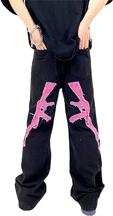 Aelfric Eden Men’s Y2K Streetwear Fashion Jeans Baggy Wide Leg Pants Graphic Print Straight Fit Casual Denim Trousers