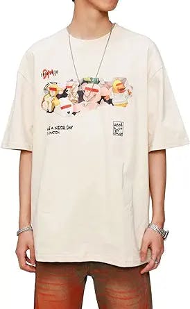 Aelfric Eden Mens Cartoon Printed T Shirt Oversized Y2k Unisex Vintage Graphic Tee Aesthetic Short Sleeve Shirts