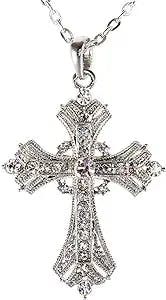 Alilang Silvery Tone Religious Cross Pendant Necklace w/Aquamarine Blue Or Clear Crystal Rhinestones