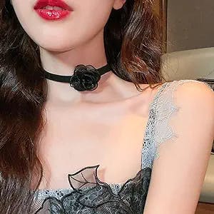 JWICOS Black Choker for Women Flower Collar Choker Necklace for Girls Soft Sext Velvet Suede Choker Tie Cravat Accessories for Teen Girls