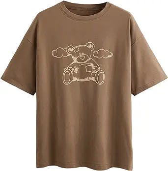 SOLY HUX Women's Cartoon Bear Print Short Sleeve Tee Casual Summer T Shirt Top