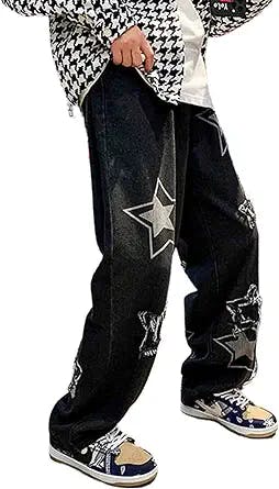 FantasyGears Y2k Jeans Men Grunge Hip Hop Baggy Pants Straight Leg Graphic Denim Joggers Loose Goth Trousers Streetwear