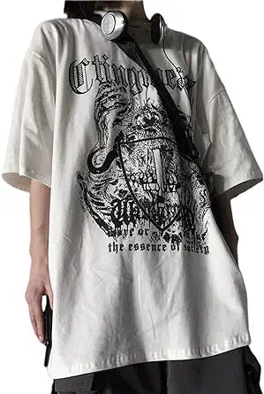 Men Women Y2K Dark Academia T Shirt Harajuku Short Sleeve Fairy Gothic Punk Cloth Sweatshirt Korean Alt Emo Blouse Loose Top