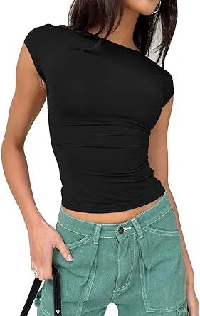 EFAN Womens Sexy Backless Tops Open Back Shirts Summer Crop Tops Short Sleeve Cute Clothes Y2k Tops 2023