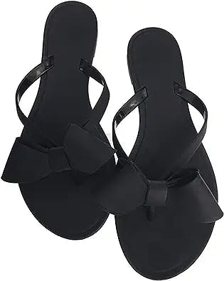 Mtzyoa Women Flip-Flops Flat Sandals Jelly Bow Beach Flat Rivets Rain Cute Dressy Summer Sandals