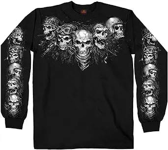 Hot Leathers Five Skulls Long Sleeve Men's Biker Shirt