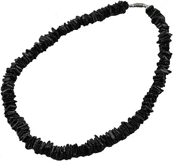 Tiger Smile Real Chips Puka Shell Necklace 18" Black