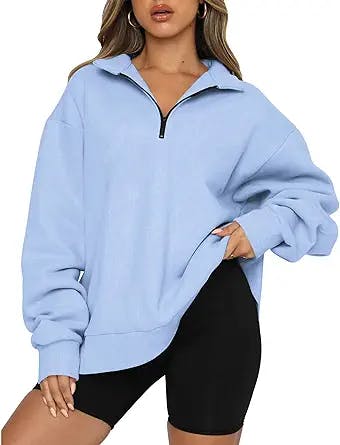 BTFBM Women Quarter Zip Long Sleeve Sweatshirt Collar Oversized Casual Lightweight Winter Fall Fashion 2023 Y2K Pullover