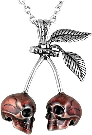 CONTROSE Jewelry Red Cherry Skull Necklace with Pendant (28" necklace - 316L Stainless Steel)