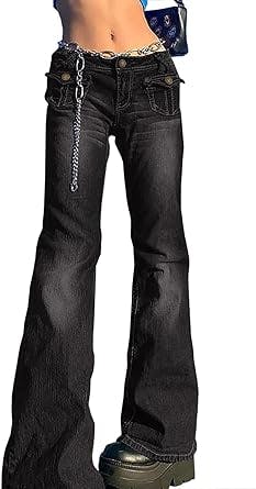 Koinshha Women's Y2K Low Rise Jeans Baggy Straight Leg Suitable All Leg Types Denim Pants