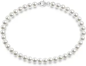 PAVOI Sterling Silver Round White Simulated Shell Pearl Necklace Strand | Pearl Choker Necklace | Jewelry for Women