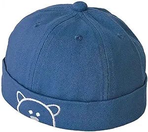 ZULOW Brimless Hats for Kids Docker Cap Beanie Cap Worker Hat Rolled Cuff Retro Skull Hat Sailor Cap (C : Blue)