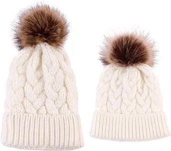 2PCS Mother&Baby Hat Parent-Child Hat Family Matching Cap Winter Warmer Knit Wool Beanie Ski Cap