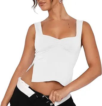 Women’s Crop Tank Tops Sexy Sleeveless Sweetheart Neck Strappy Skinny Slits Pleasted Bustier Y2K Outfit Crop Vest Cami Tops