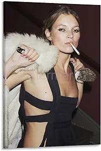BLUDUG Kate Moss Smoking Vintage Poster 90s Fashion Print (1) Canvas Painting Wall Art Poster for Bedroom Living Room Decor24x36inch(60x90cm)