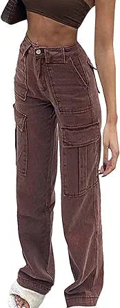 2000s Meets 2021: Women Patchwork Jeans High Waisted Straight Leg Stretch D