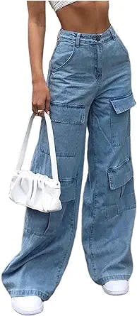Y2k Pants Women Aesthetic Baggy Jeans Wide Leg Vintage Denim Pants E-Girl Aesthetic Trousers Streetwear