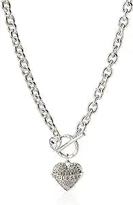 GUESS Women's Toggle Logo Charm Necklace, Silver, One Size