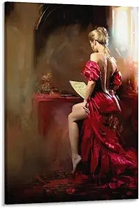 BLUDUG Oil Painting On Canvas Posters for Room Aesthetic 90s Red Skirt Women Poster Jon Paul Canvas Painting Posters And Prints Wall Art Pictures for Living Room Bedroom Decor 20x30inch(50x75cm)