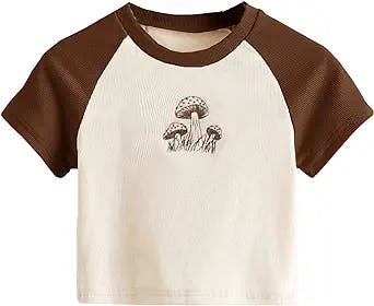 SweatyRocks Women's Graphic Print Round Neck T Shirt Short Sleeve Crop Tee Tops
