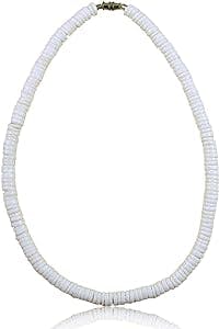 Native Treasure - Smooth White Clam Shell Heishe Flat Cut Puka Shell Necklace - 1/4" Med Shells