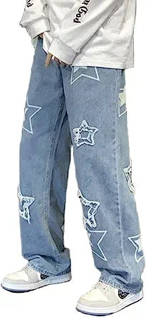 Men's Streetwear Jeans Y2K Hip Hop Jeans Casual High Waisted Wide Leg Baggy Embroidery Harajuku Denim Pants