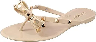 TOP Moda Womens Studded Jelly Flip Flops Sandals with Bow